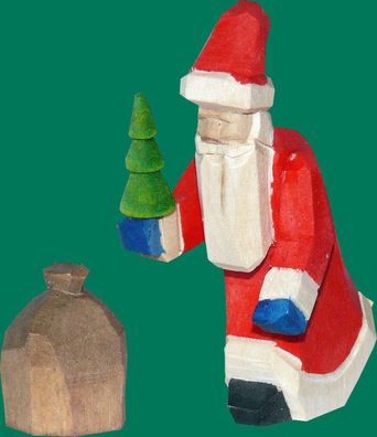 Baumbehang Weihnachtsmann mit Geschenkesack geschnitzt Höhe 6cm NEU Figuren