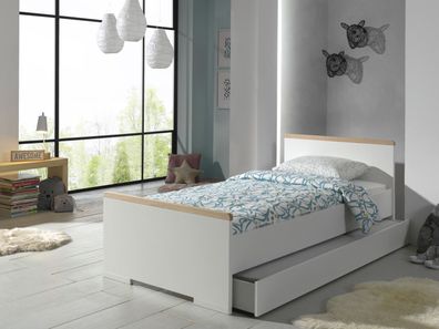 Set London Einzelbett mit Bettschublade Buche Weiß