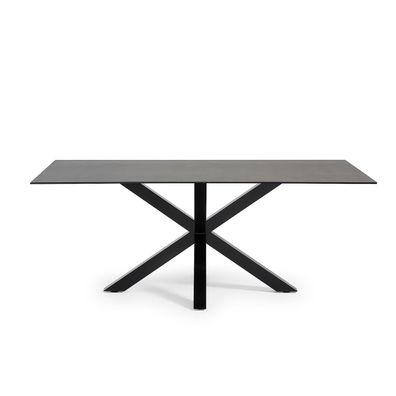 Tisch Argo 200 x 100 cm mit Glasplatte und schwarzen Stahlbeinen