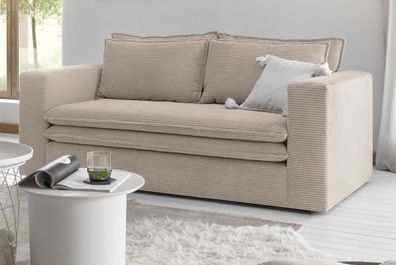Sofa in Cord beige Couch Pesaro Wohnzimmer Einzelsofa 2-Sitzer 180 cm