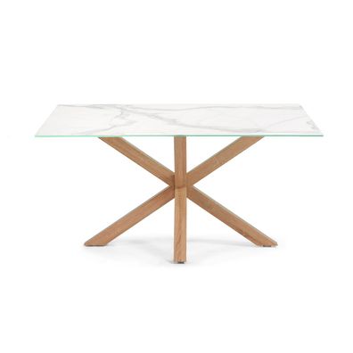Tisch Argo 160 x 90 cm aus Keramik und Stahlbeinen mit Holzeffekt
