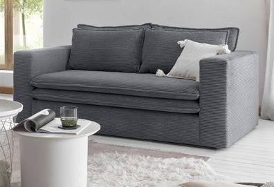 Sofa Pesaro Couch Wohnzimmer Einzelsofa 2-Sitzer in Cord grau 180 cm