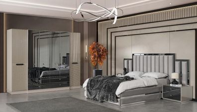 Komplette Schlafzimmer Doppelbett Bett Nachttische 4tlg Grau Schrank