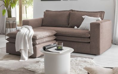 Sofa Set in Cord braun Wohnzimmer Couch 2-Sitzer inklusive Hocker Pesaro 180 cm