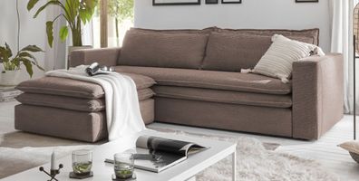 Sofa 3-Sitzer mit Bettfunktion und Hocker Schlafsofa Set in Cord braun Couch Pesaro