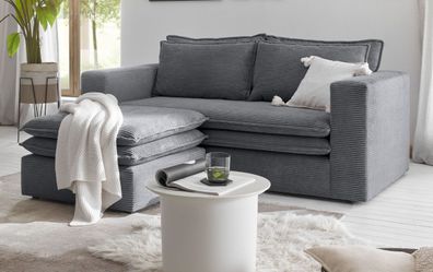 Sofa Set Couch inklusive Hocker in Cord grau Wohnzimmer 2-Sitzer Pesaro 180 cm