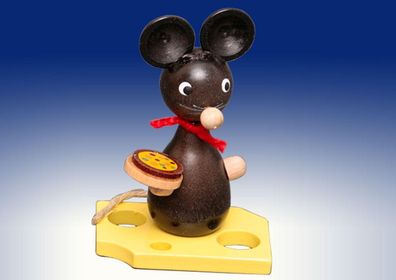 Ganzjahresdekoration Maus auf Käse mit Pizza Höhe 7cm NEU Figur Frühling Seiffen