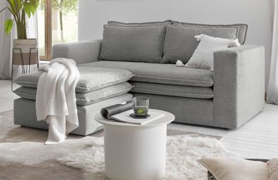 Sofa Set in Cord hellgrau Couch inklusive Hocker Wohnzimmer 2-Sitzer Pesaro 180 cm