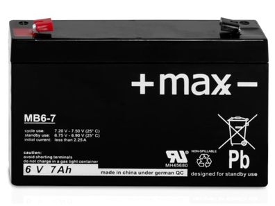 Bleiakku Maxx Batterien MB6-7 6V 7Ah AGM Blei Vlies Accu Battery wartungsfrei