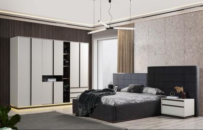 Garnitur Doppelbett Schlafzimmer Bett Nachttische 4tlg Grau Schranke
