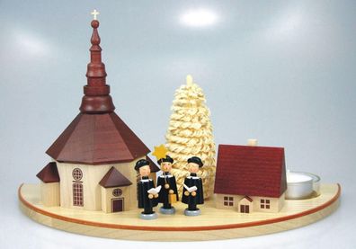 Kerzenhalter mit Seiffener Kirche und Kurrende bunt BxHxT 26x16x13,5cm NEU Kerze