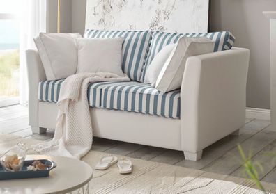Sofa in creme und blau Couch Hooge Landhaus Wohnzimmer Einzelsofa 2-Sitzer 160 cm