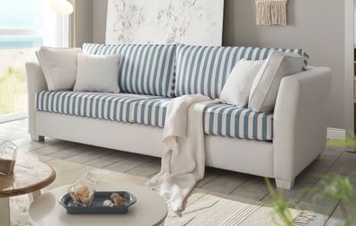 Sofa Wohnzimmer Couch 2,5-Sitzer in creme und blau Landhaus Einzelsofa Hooge 200 cm