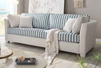 Sofa Couch 3-Sitzer in creme und blau Landhaus Wohnzimmer Hooge 240 cm