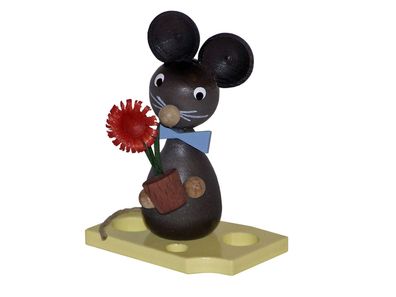 Ganzjahresdekoration Maus auf Käse mit Blumentopf Höhe 7cm NEU Figur Frühling
