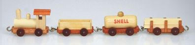 Holzspielzeug Holzeisenbahn mit 3 Wagons natur Güterzug BxH 26x3,5xcm NEU Spielze