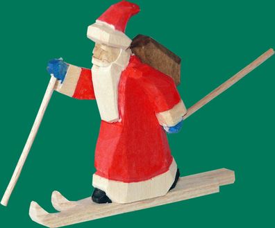 Weihnachtsfigur Weihnachtsmann auf Ski geschnitzt Höhe 6cm NEU Figuren Schnitzen
