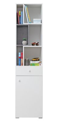 Regal SIGMA SI - 8 Standregal, Bücherregal mit Tür und Schublade (Weiß Lux/ Beton)