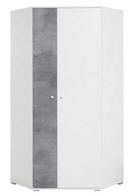 Eckkleiderschrank Sigma SI2 - Weiß lux/ Beton, 90x190 cm