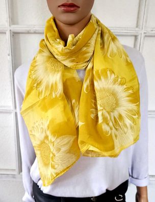 Italy Blogger Schal Tuch Halstuch Seide/ Baumwolle asymetrisch große Blumen Gelb
