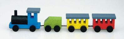 Holzspielzeug Holzeisenbahn mit 3 Wagons bunt BxH 11x2,5xcm NEU Spielzeug Zug Eis