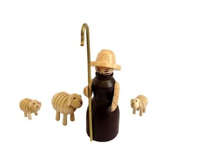 Miniaturfigur Holzfiguren Schäfer mit Schaf Höhe=9cm NEU Seiffen Erzgebirge Deko