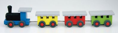 Holzspielzeug Holzeisenbahn mit 3 Wagons bunt BxH 18x3xcm NEU Spielzeug Zug Eisen