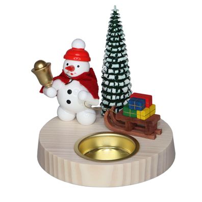 Weihnachtsdekoration Kerzenhalter Schneemann mit Schlitten und Teelicht