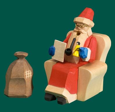 Räuchermann Weihnachtsmann im Sessel geschnitzt Höhe 11cm NEU Rauchen Rauchfigur