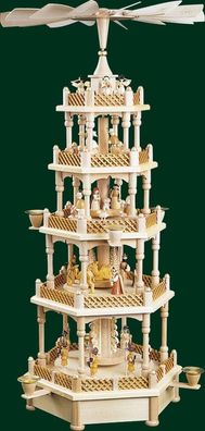 Tischpyramide Christi Geburt 4 stöckig natur mit Spielwerk Höhe= 70cm NEU Holzpyr