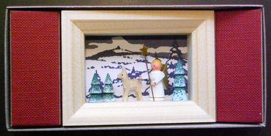 Weihnachtsdekoration Miniaturrahmen mit Engel und Rehe BxH 5,5x7 cm NEU Mini