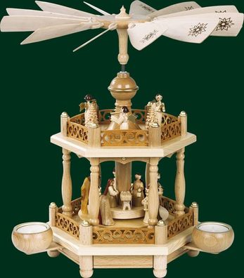 Tischpyramide Christi Geburt 1 stöckig mit Teelichter natur Höhe= 35cm NEU Holzpy