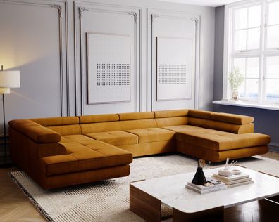 Sofa U-Form Montana XL, Ecksofa mit Schlaffunktion, Couch Wohnlandschaft - Gelb MH48