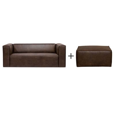 Bronx71 Ledersofa Memphis 2,5-Sitzer und Hocker Memphis braun
