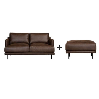 Bronx71 Ledersofa Denver 2,5-Sitzer und Hocker Denver braun