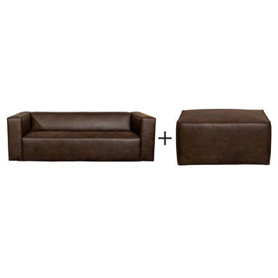 Bronx71 Ledersofa Memphis 3-Sitzer und Hocker Memphis braun