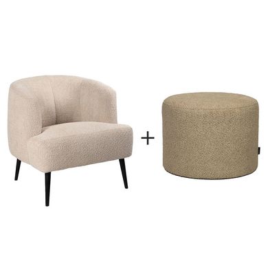 Bronx71 Bouclé Sessel und Hocker Nora modern beige