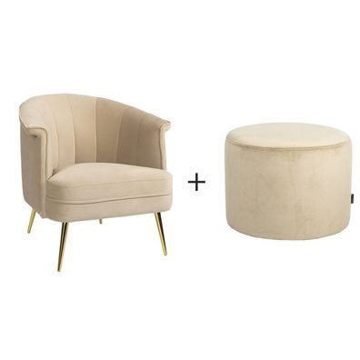 Bronx71 Samt Sessel Amy und Samt Hocker Anna modern beige