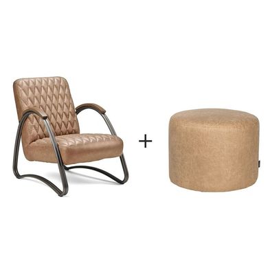 Bronx71 Ledersessel Ivy und Hocker Kyla Industrial Design beige
