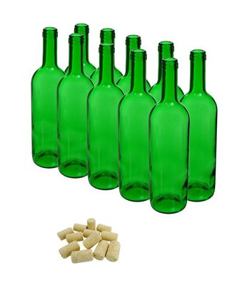 10Stk Weinflasche 750ml Glasflasche leere Flasche Likör Wein Grün mit KORKEN