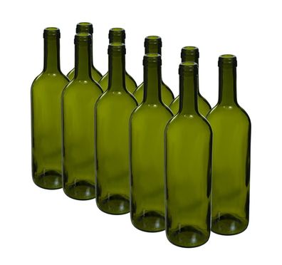10Stk Weinflasche 750 ml Glasflasche leere Flasche Likör Wein Olivgrün