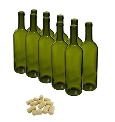 10Stk Weinflasche 750ml Glasflasche leere Flasche Likör Wein Olivgrün mit KORKEN