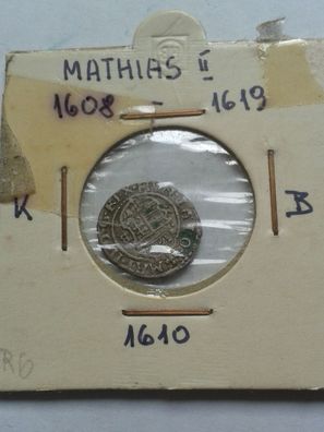 Original Silber Denar 1610 RDR Kaiser Matthias II. von Habsburg KB Kremnitz
