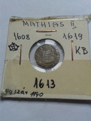 Original Silber Denar 1613 RDR Kaiser Matthias II. von Habsburg KB Kremnitz