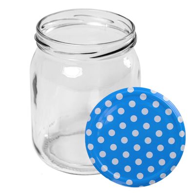 540 ml Einweckgläser Einmachgläser Vorratsgläser Einmachglas Deckel PUNKTE blau
