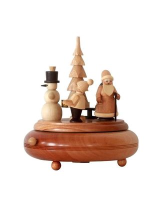 Spieldose mit Weihnachtsmann &amp; Schneemann natur Höhe=18cm NEU Spieluhr Spielwerk