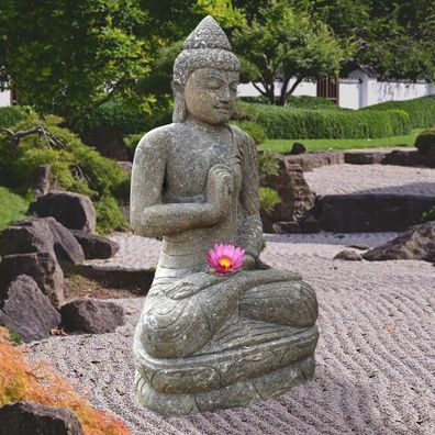 Basanit Skulptur Sitzender Buddha Ongole - Höhe x Tiefe x Breite: 100 x 70 x 60 cm