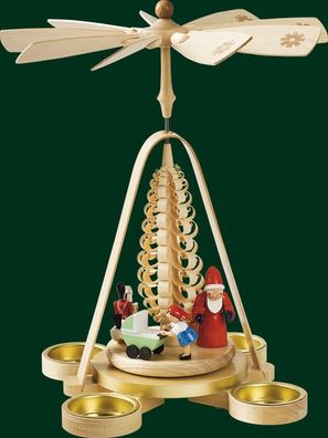 Tischpyramide Bescherung mit Weihnachtsmann Teelicht Höhe= 28cm NEU Holzpyramide