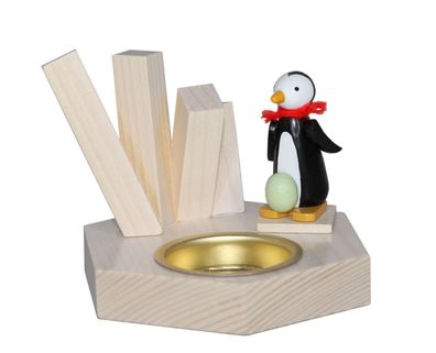 Weihnachtsdekoration Teelichthalter Pinguin mit Ei bunt BxHxT 6,5x8x6,5cm NEU