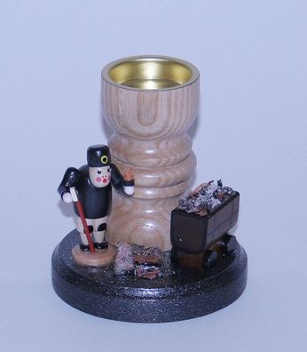 Teelichthalter Bergmann mit Karre bunt Höhe= 11cm NEU Weihnachten Kerzenschmuck